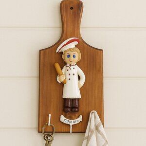 Super Dad Chef Kitchen Wall Decor Guy Key Utensil Towel Holder Kitschy Gift